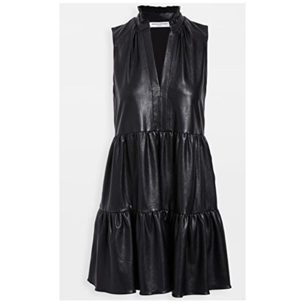 Amanda Uprichard Sleeveless Saffron Dress Black Faux Leather